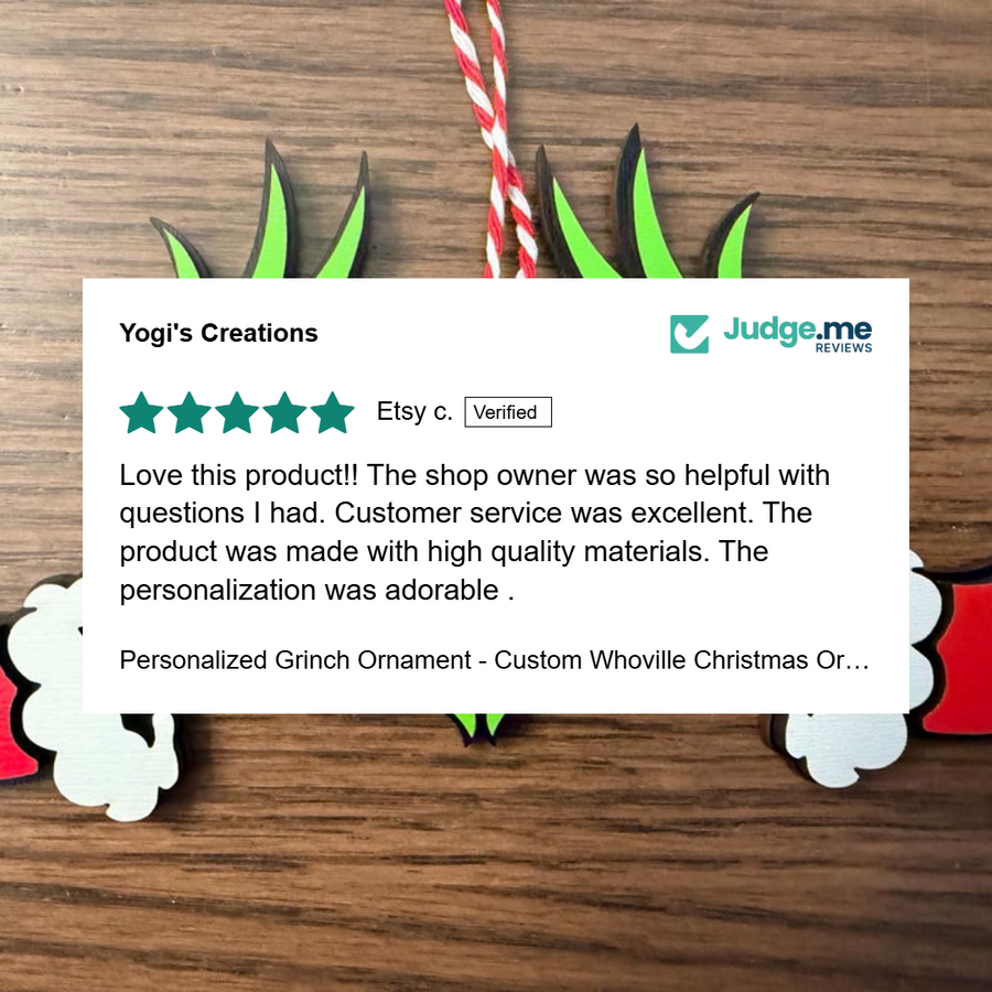 Customer testimonial for custom ornament order from Yogi's Creations