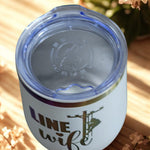 Top view of white Linewife insulated cup with clear slip-on lid